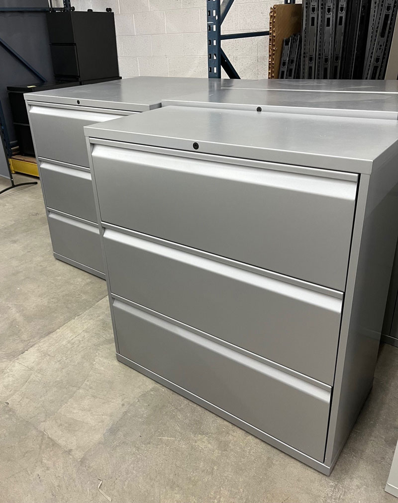 Knoll 36W Laterals, 3 Drawer. Silver